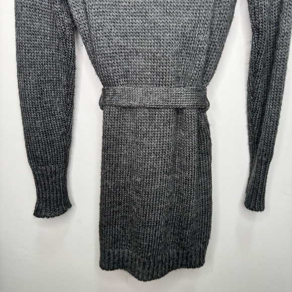 Esprit Faux Fur Collar Wrap Grey Knit Cardigan Belted Size Small - Picture 5 of 14